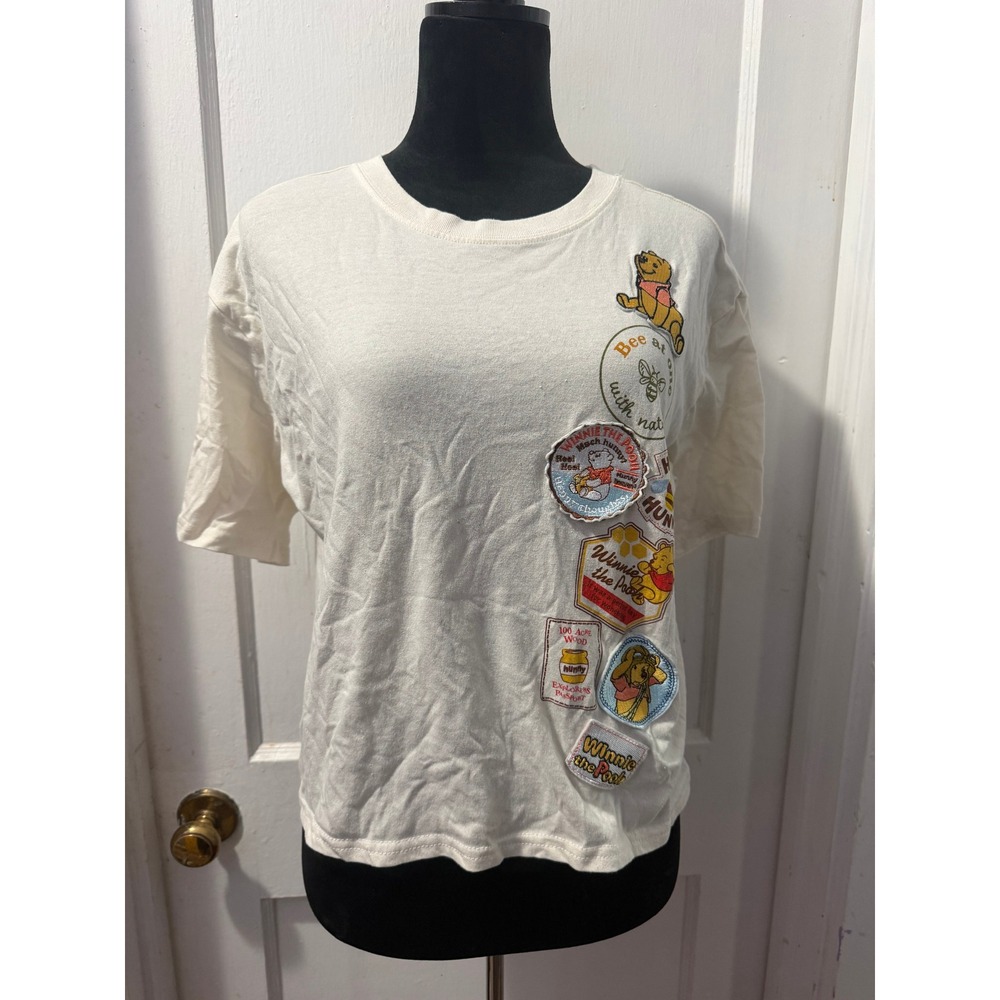 Disney Winnie the Pooh Patched Short Sleeve Top Cream Off White Medium